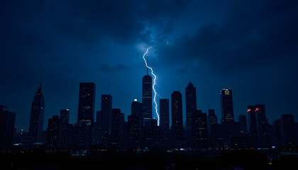 Fototapeta premium Powerful photograph of city skyline during Earth Hour with dramatic lighting
