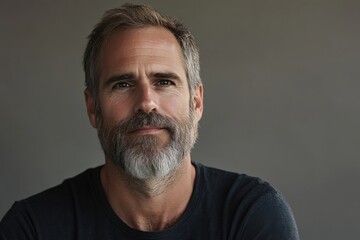 Fototapeta premium Confident Middle-Aged Man with a Beard in a Casual Black T-Shirt