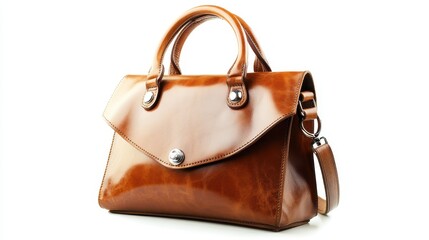 Naklejka premium Isolated image of a leather handbag on a clean white background, perfect for fashion accessories promotions.