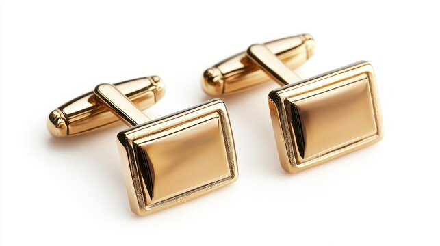 A single set of gold cufflinks isolated on a white background, ideal for men s fashion accessory promotions.