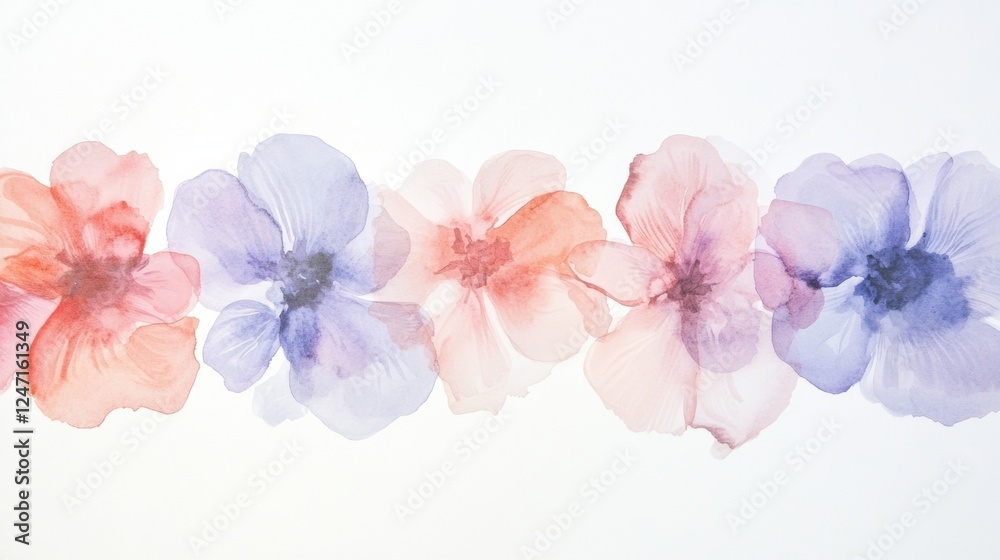 Aufkleber watercolor illustration of soft pastel flowers blooming along a gentle background, creating a serene