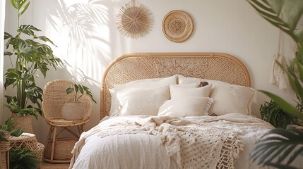 Modern Luxury Home Interior Bedroom Design with Mockup Frame , Wall, lamp, table, Poster(3d Render)