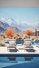 Fototapeta premium A serene desert scene featuring a crystal-clear pool