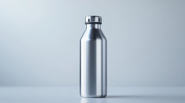 A single travel water bottle isolated on a clean white background, perfect for promoting hydration products for travelers.