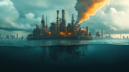 Submerged Industrial Complex Amidst Pollution