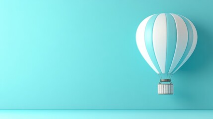 A whimsical hot air balloon against a turquoise background, evoking a sense of adventure.