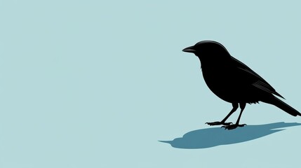 Obraz premium Black Bird Silhouette Against A Light Blue Background
