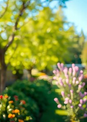 Obraz premium Defocused bokeh background of garden and trees in sunny day bokeh green bokeh green abstract background light bright blur pattern