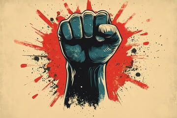 Raised Fist: Symbol of solidarity and resistance A powerful image conveying unity strength and determination for social change