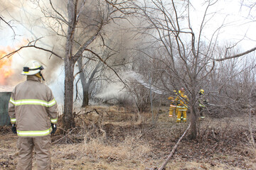 Volunteer Firefighters Training On Live Structure Fire in Saskatchewan