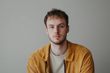 Fototapeta premium Portrait of a Young Man in a Casual Outfit Against a Neutral Background