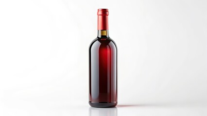 Obraz premium Red Wine Bottle, Full, White Background, Photorealistic