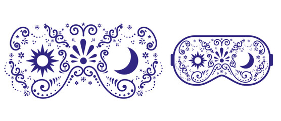 Design for a sleep mask. Floral composition with ornaments, Talavera style with floral embellishments. This traditional pattern will add a touch of authenticity and charm to your design projects.