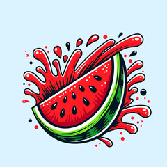 juicy watermelon slice with splashes of juice. flat vector summer illustration for print
