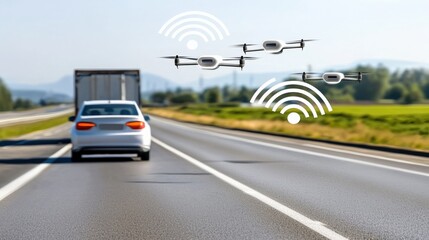 Drones enhancing traffic monitoring open highway technology integration urban environment aerial view innovation insights