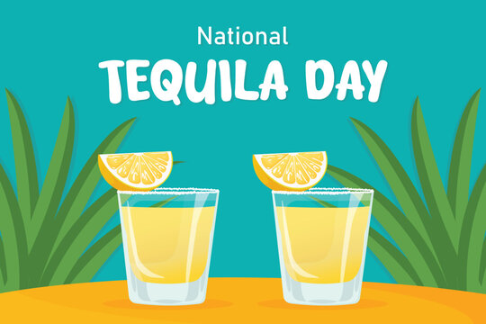 National tequila day flat vector illustration with tequila shots and lemons - Powered by Adobe