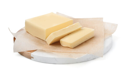 Cut block of fresh butter isolated on white