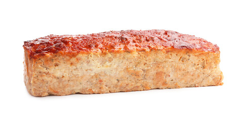 Delicious baked turkey meatloaf isolated on white