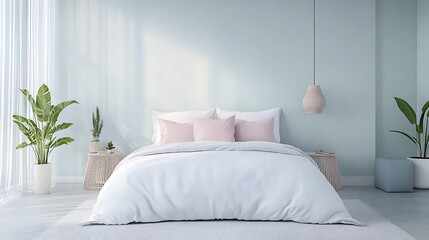 Modern Luxury Home Interior Bedroom Design with Mockup Frame , Wall, lamp, table, Poster(3d Render)