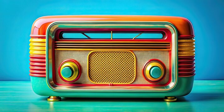 Retro Radio Macro Closeup Colorful Blue Background
