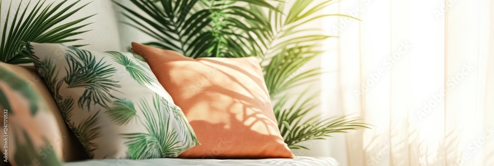 Aufkleber bright tropical cushions and light fabrics create a serene summer atmosphere in a cozy indoor settin