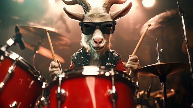 Rockin' Goat Drummer: An Animal Playing Music with Style and Attitude