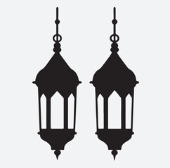 two Ramadan lantern solid silhouette vector art illustration