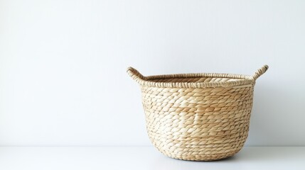Obraz premium Isolated image of a stylish storage basket on a white surface, great for promoting home organization products.