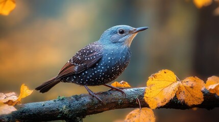Naklejka premium Bluebird perching autumn branch forest nature wildlife