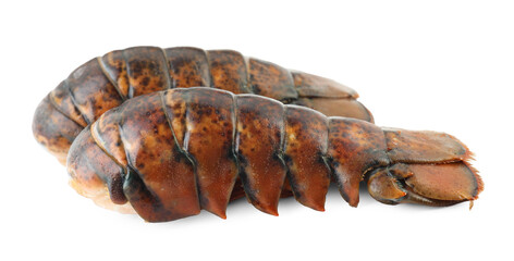 Two raw lobster tails isolated on white