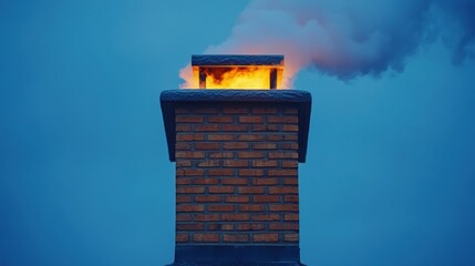 Brick chimney fire smoke night sky home warmth