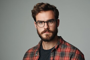 Obraz premium Confident Young Man with Glasses and Beard in Casual Attire