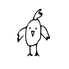 Hand-Drawn Doodle Funny Rooster Waving Wings