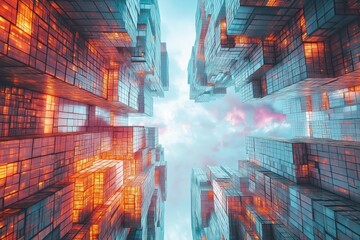 Innovative urban structures armir city digital art futuristic aerial view conceptual