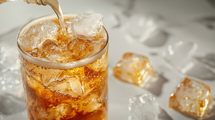 Golden_fizzy_drink_pouring_into_glass_filled_with_ice.
