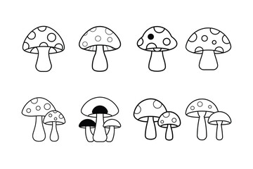 Collection of Mushroom Vector Illustrations Food Outline