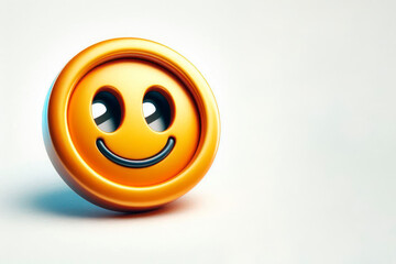 Obraz premium Yellow emoji button on a light background. Space for text.