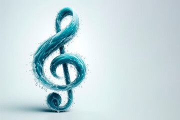 Obraz premium Treble clef made of water on a light background. Space for text.
