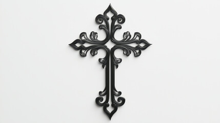 Gothic cross silhouette against a plain white backdrop showcasing intricate design elements