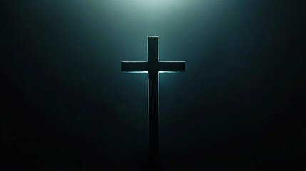 Glowing cross silhouette set against a pure black background showcasing spiritual symbolism