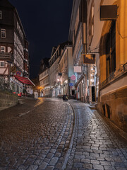 Abendlicher Straßenbeleuchtung in Marburgs Altstadt, Oberstadt Lichter