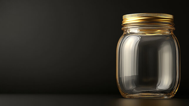 A clear glass jar with a golden lid, symbolizing purity and value, placed against an elegant, minimalist background. The simplicity of the scene conveys clarity and potential, with space for captionin