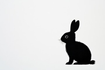Obraz premium Black Rabbit Silhouette on Light Background - A minimalistic silhouette of a black rabbit sitting, showcasing its features against a light background. Ideal for various creative projects.