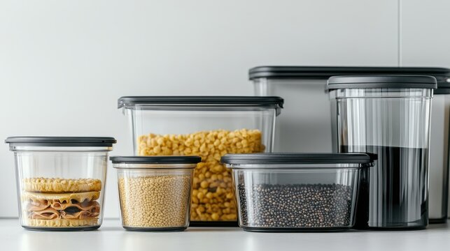image of a set of kitchen storage containers on a white surface, ideal for organizing kitchen products.