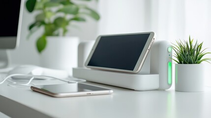 Close-up of a charging station for devices isolated on a white surface, ideal for tech accessory promotions.