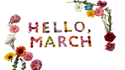Welcome march with colorful flowers floral arrangement spring vibes isolated on transparent background