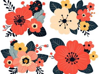 Colorful Floral Bouquet Design with Red, Yellow, and White Flowers on Dark Background