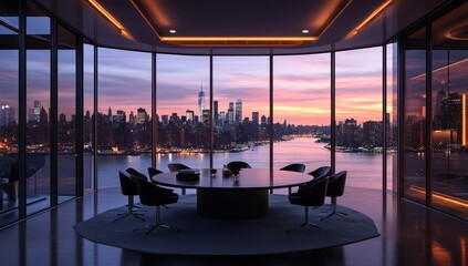 Fototapeta premium Manhattan Skyline Sunset View from Luxury Office