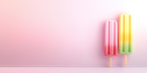 Obraz premium A vibrant tri-color popsicle against a pastel pink background, creating a minimal, modern, and summery aesthetic.