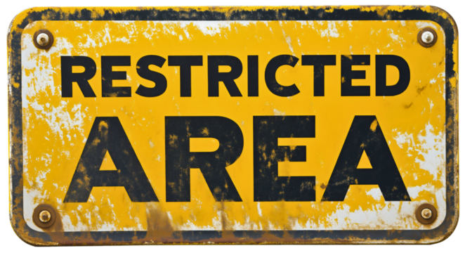 Restricted Access Sign in an Isolated Area with Warning Symbols and Safety Information